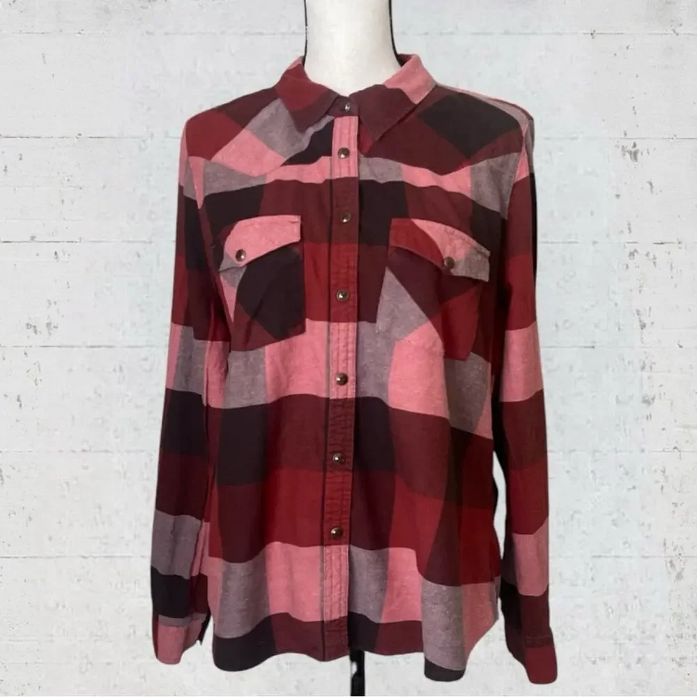 Shyanne Women’s Western Flannel Check Pearl Snap Long Sleeve Shirt Size XL